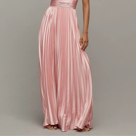 ANTHROPOLOGIE Mac Duggal Pink Pleated Satin Halter Maxi Dress Gown 8 NWT Formal - Picture 5 of 12